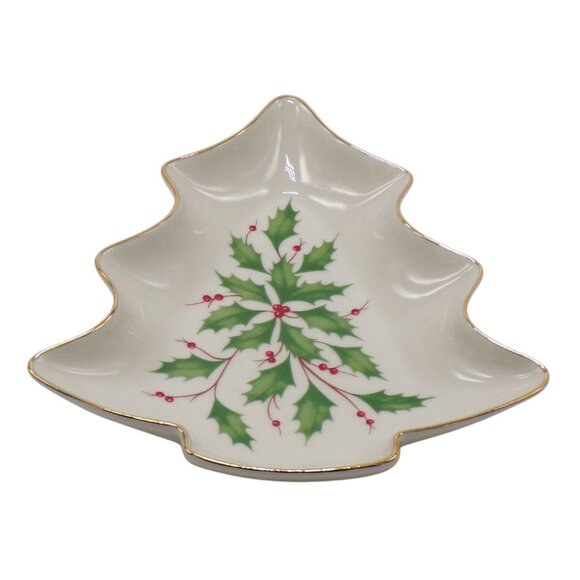 NEW Lenox Holiday Tree Holly & Berry With Gold Trim Design Candy Dish 8" NIB - Picture 5 of 7